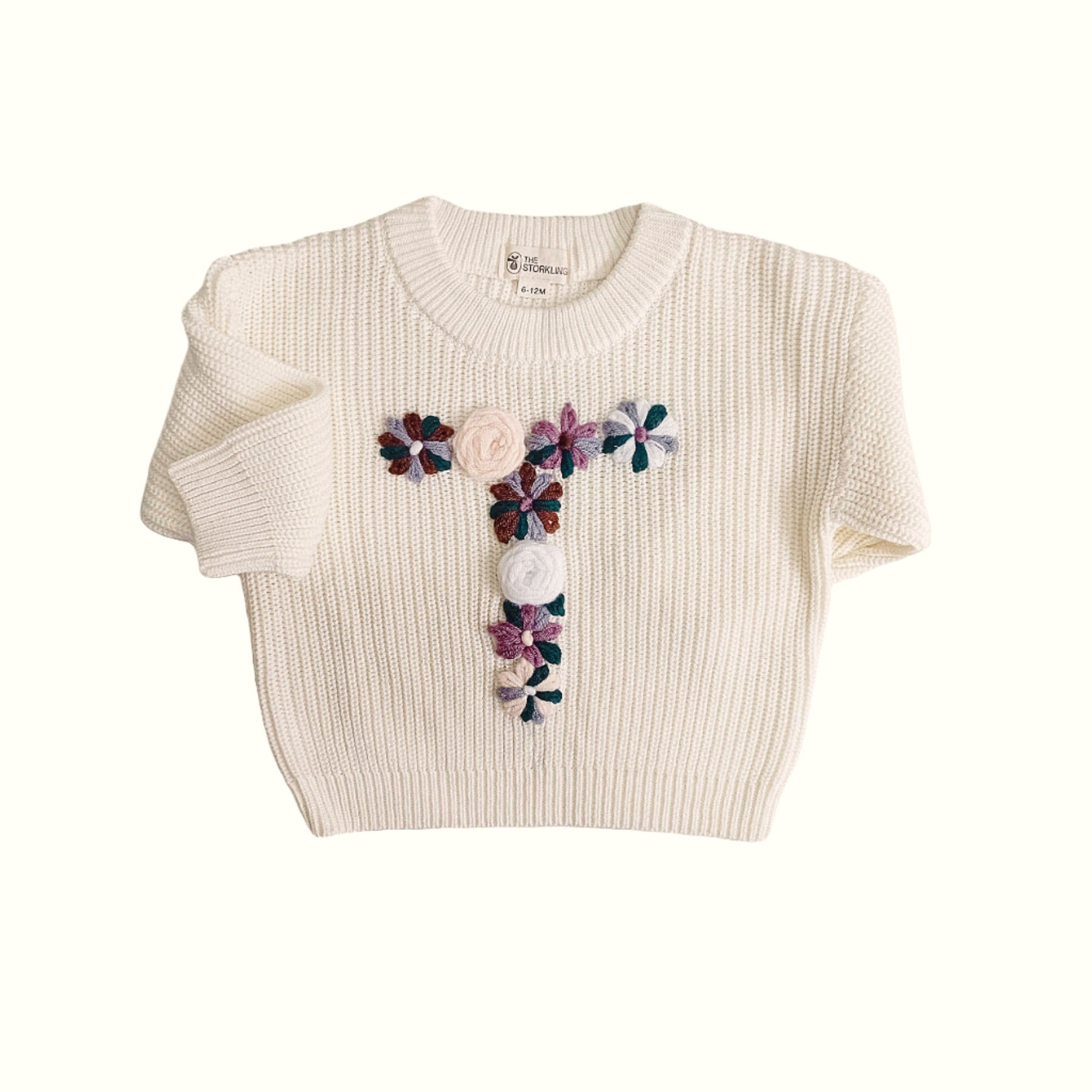 Hand-Embroidered Baby Sweater "T"