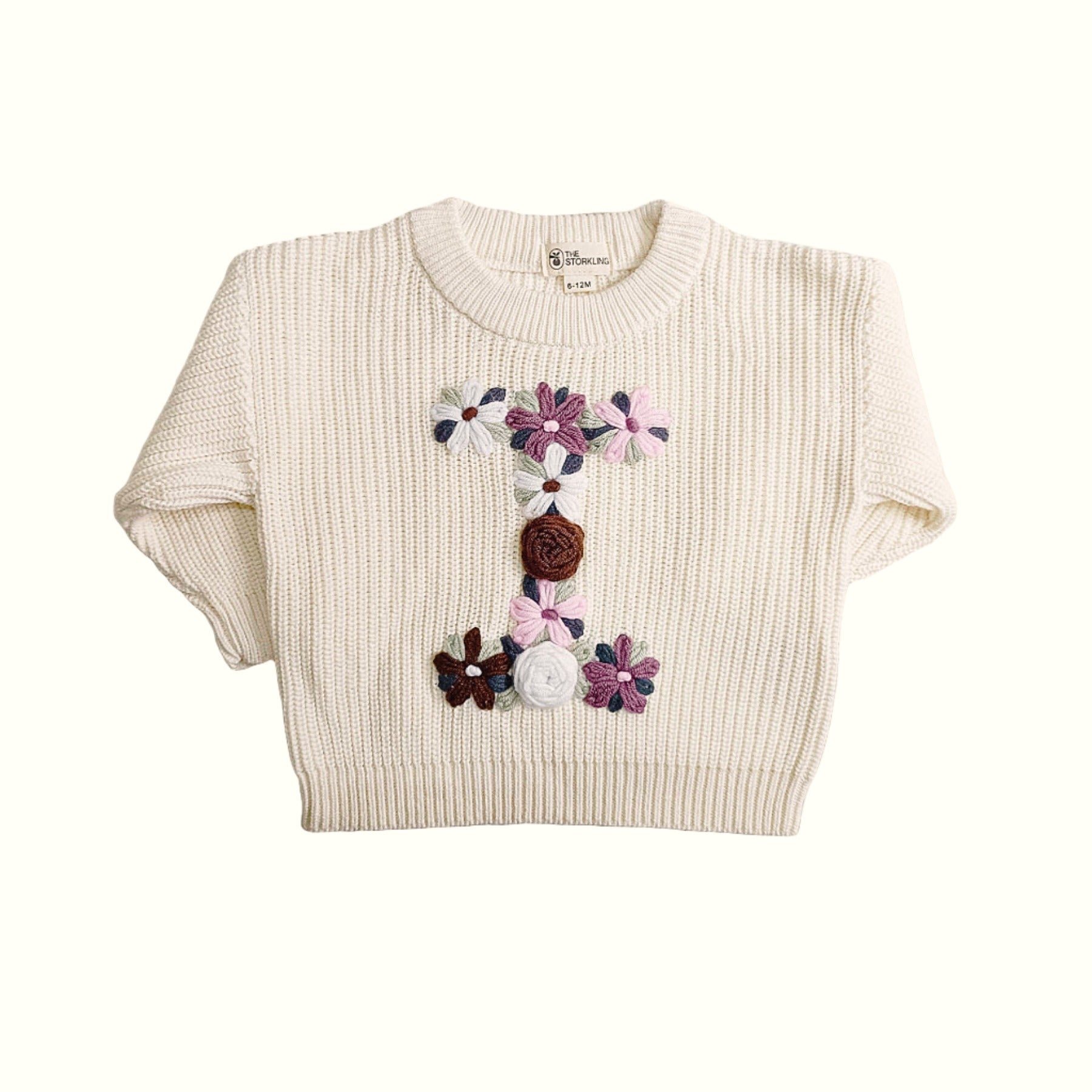 Hand-Embroidered Baby Sweater "I"