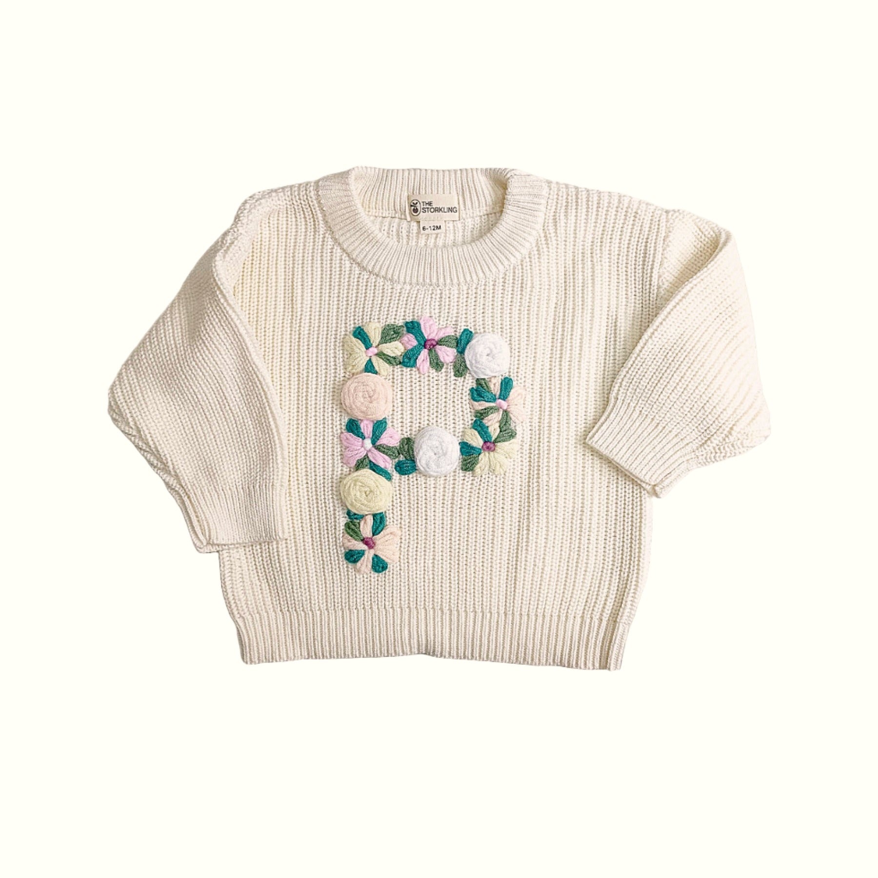 Hand-Embroidered Baby Sweater "P"