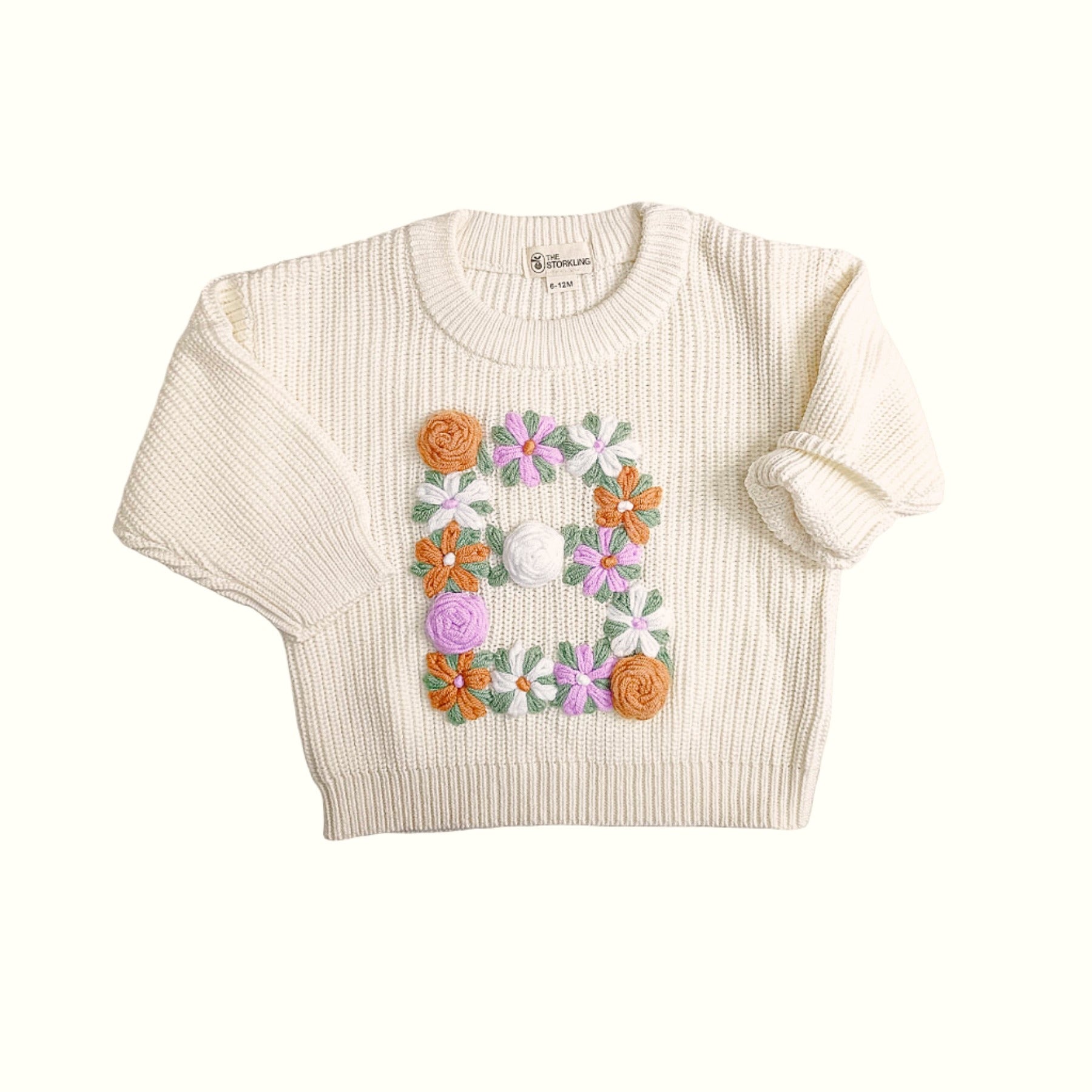 Hand-Embroidered Baby Sweater "B"