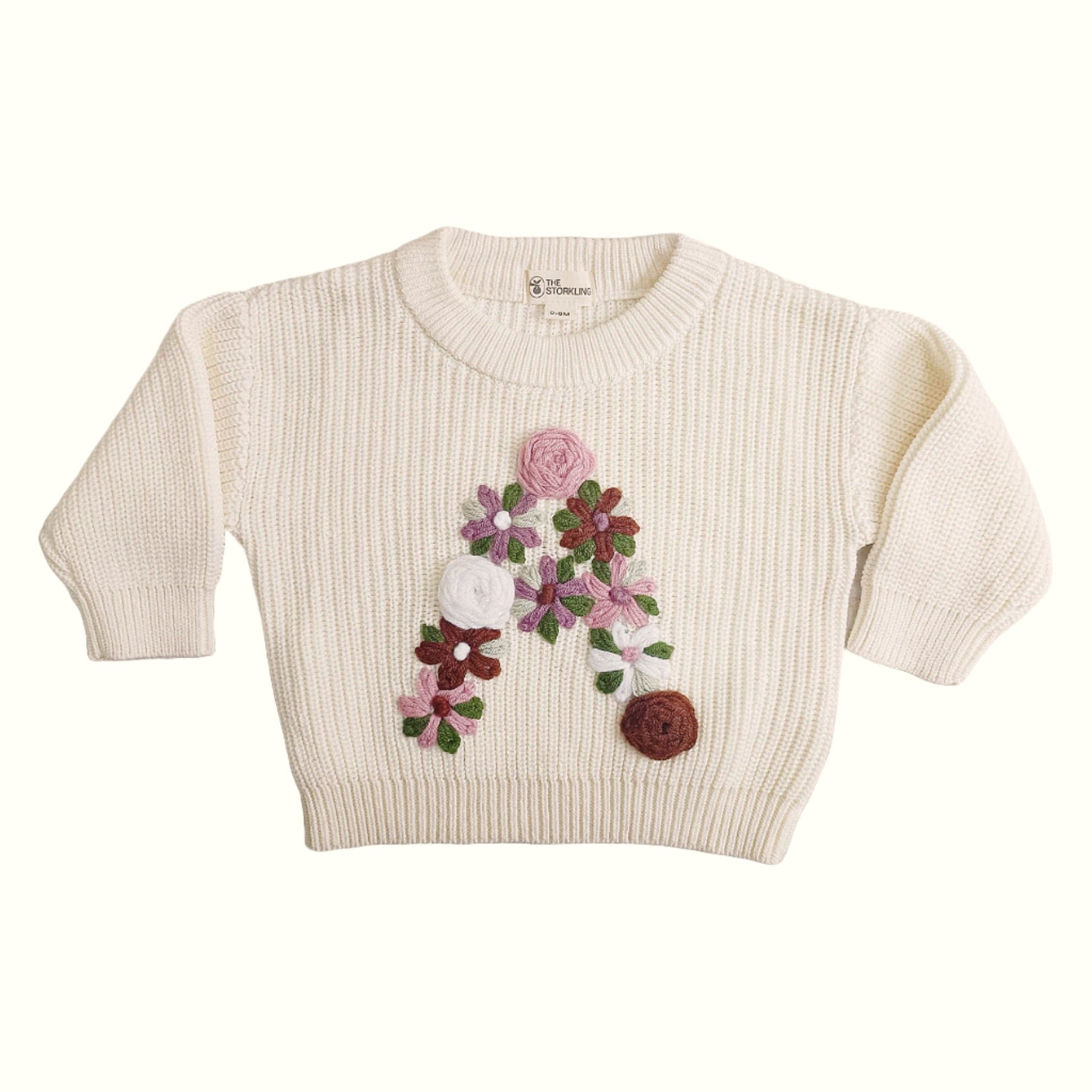 Hand-Embroidered Baby Sweater "A"