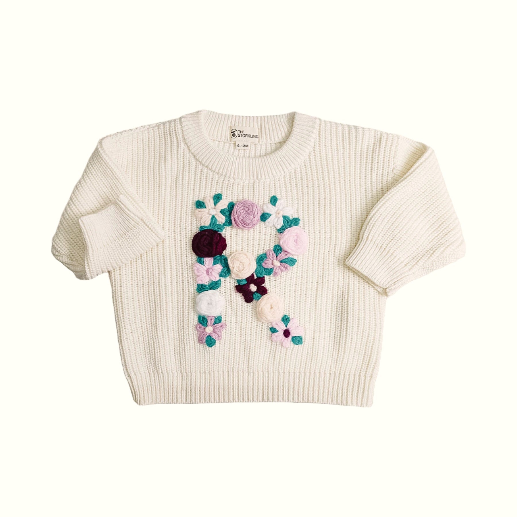 Hand-Embroidered Baby Sweater "R"