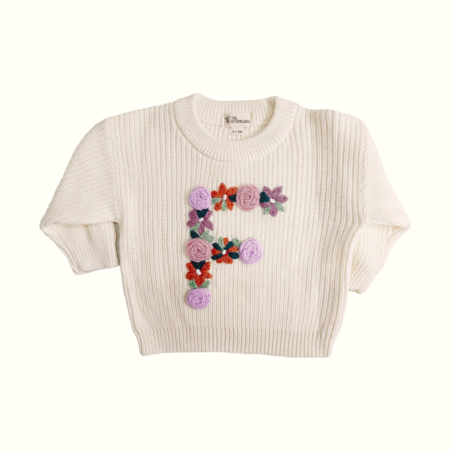 Hand-Embroidered Baby Sweater "F"