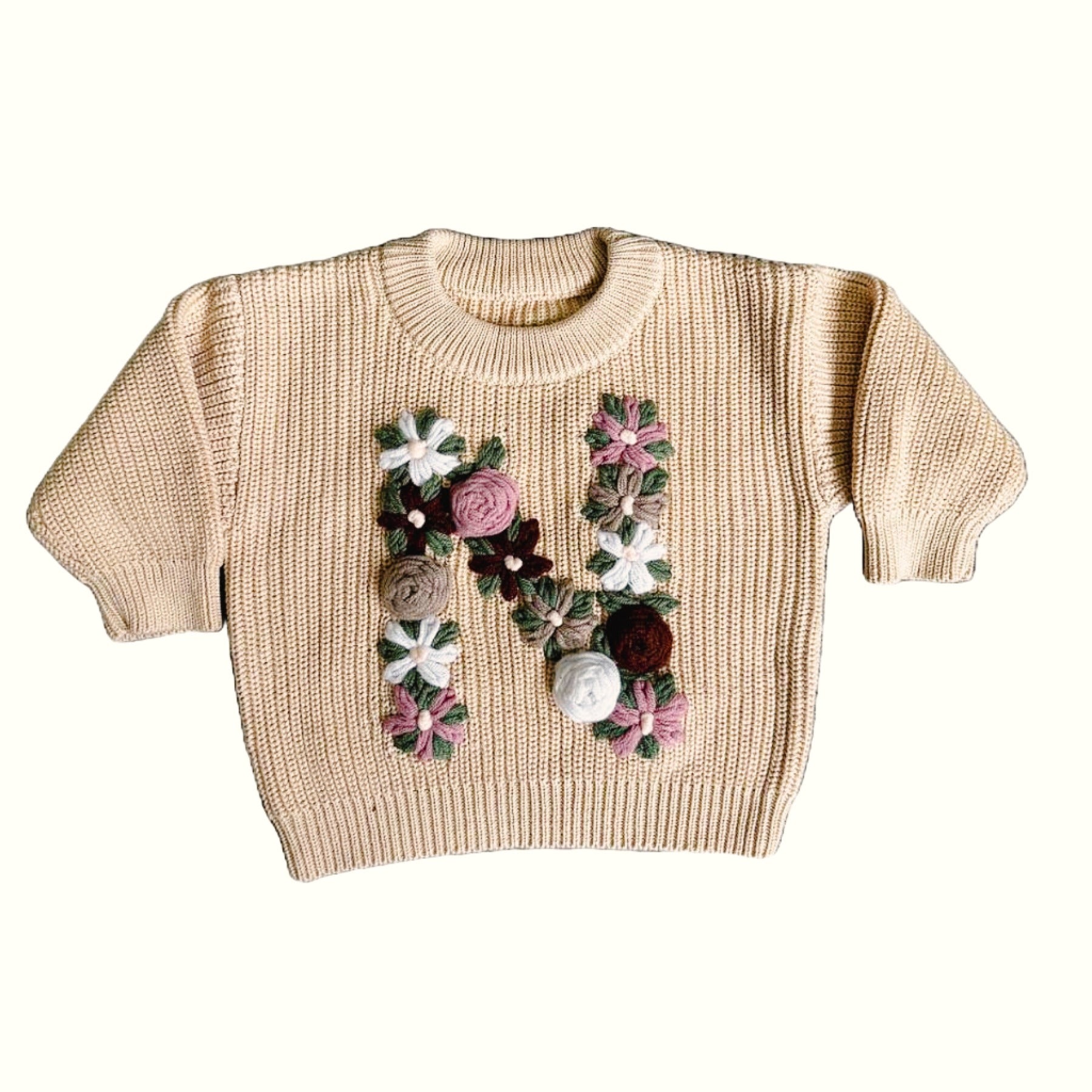 Hand-Embroidered Baby Sweater "N"