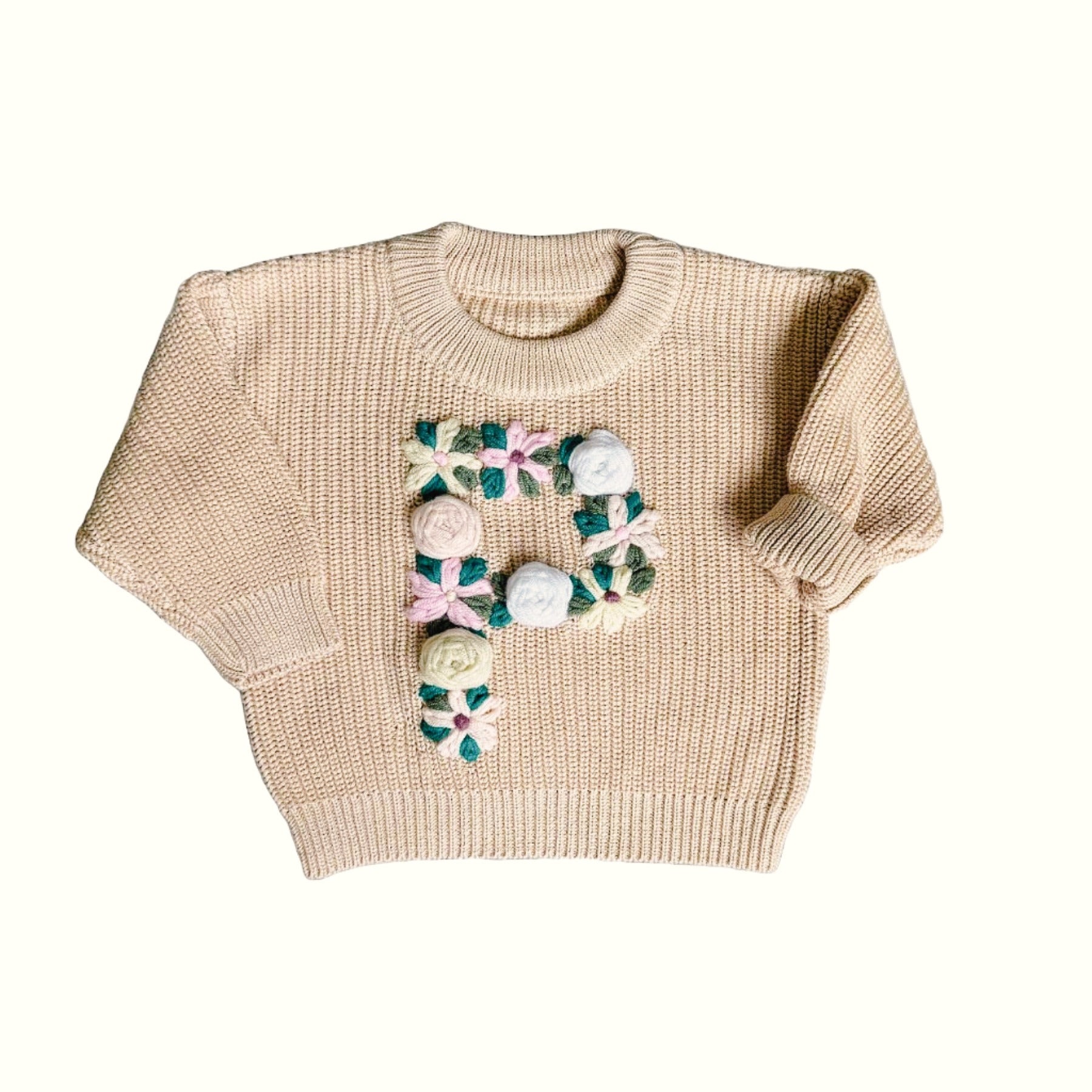 Hand-Embroidered Baby Sweater "P"