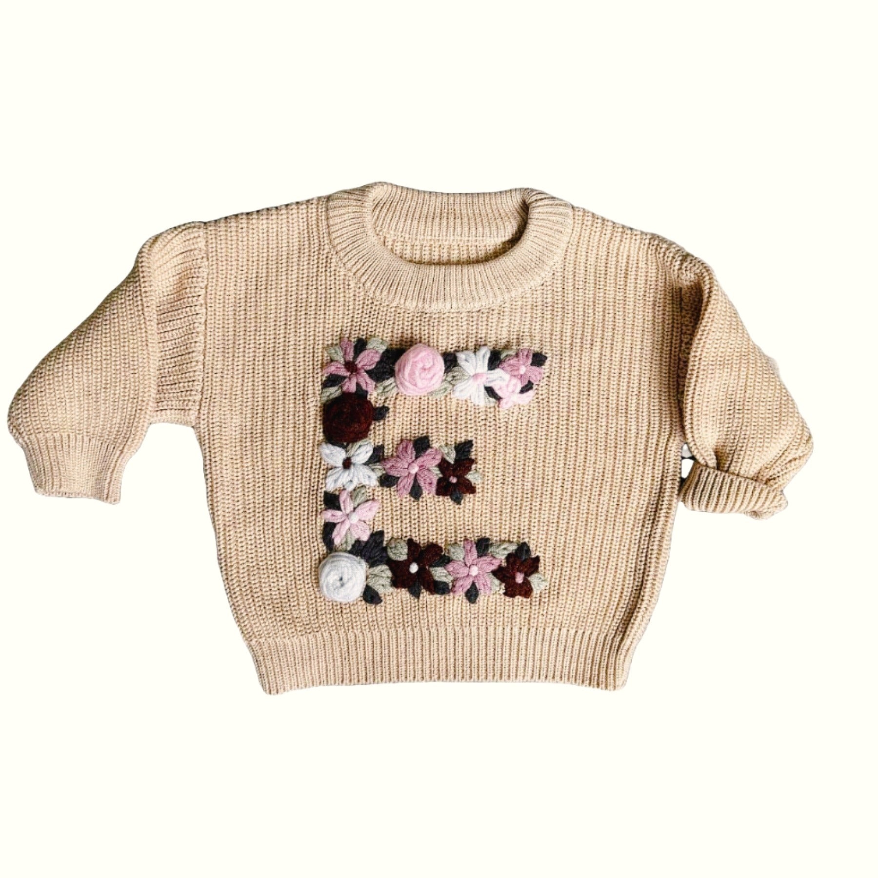 Hand-Embroidered Baby Sweater "E"