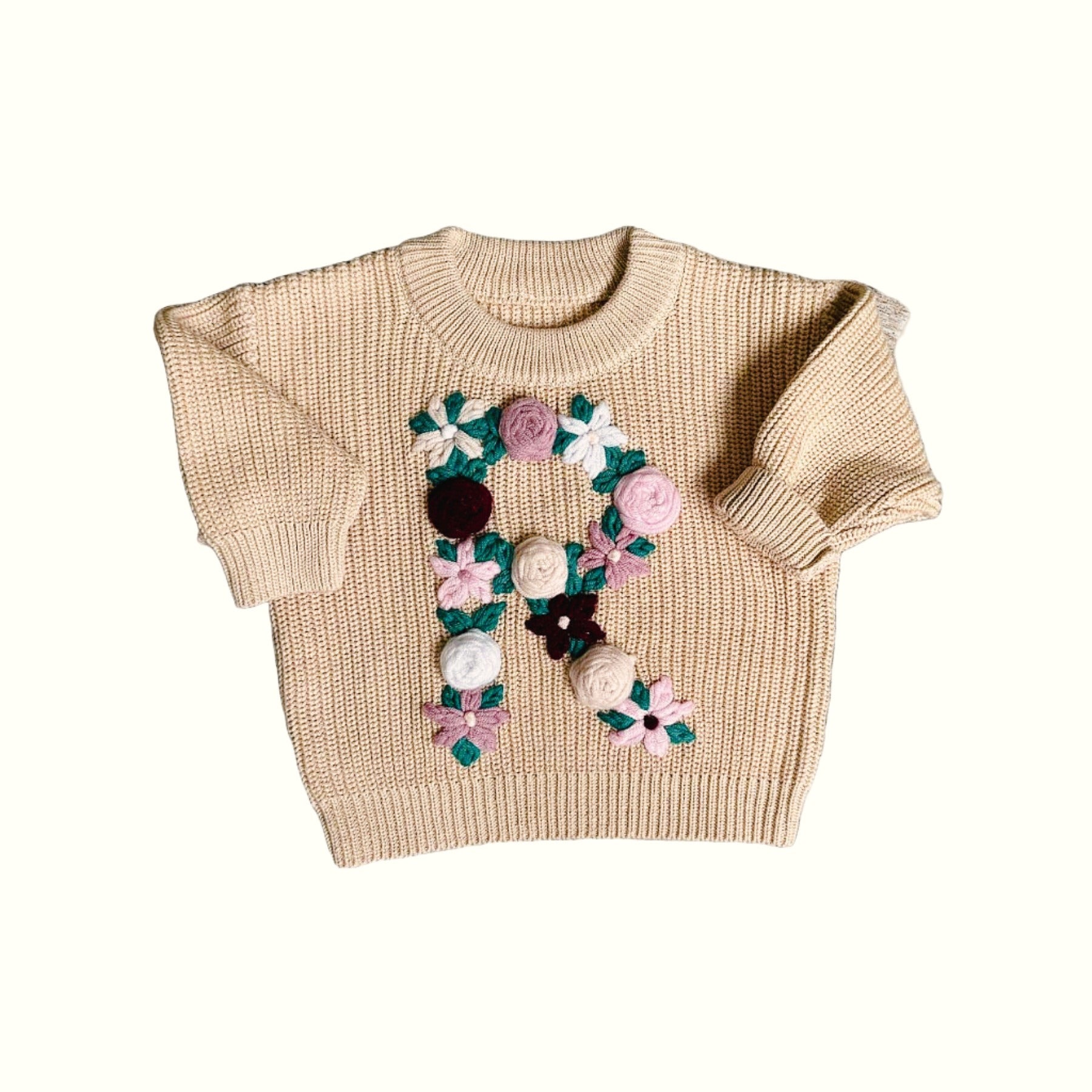 Hand-Embroidered Baby Sweater "R"