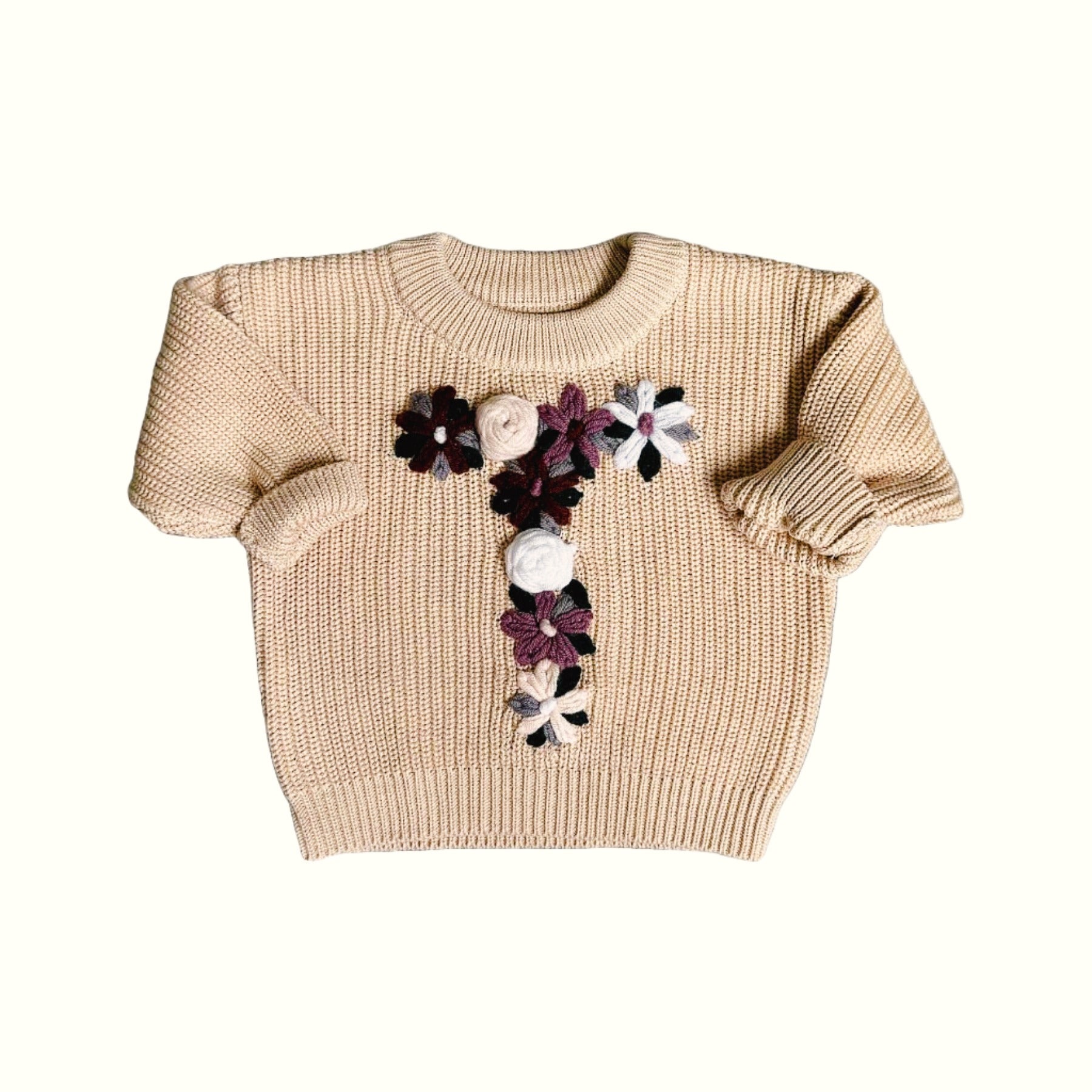 Hand-Embroidered Baby Sweater "T"