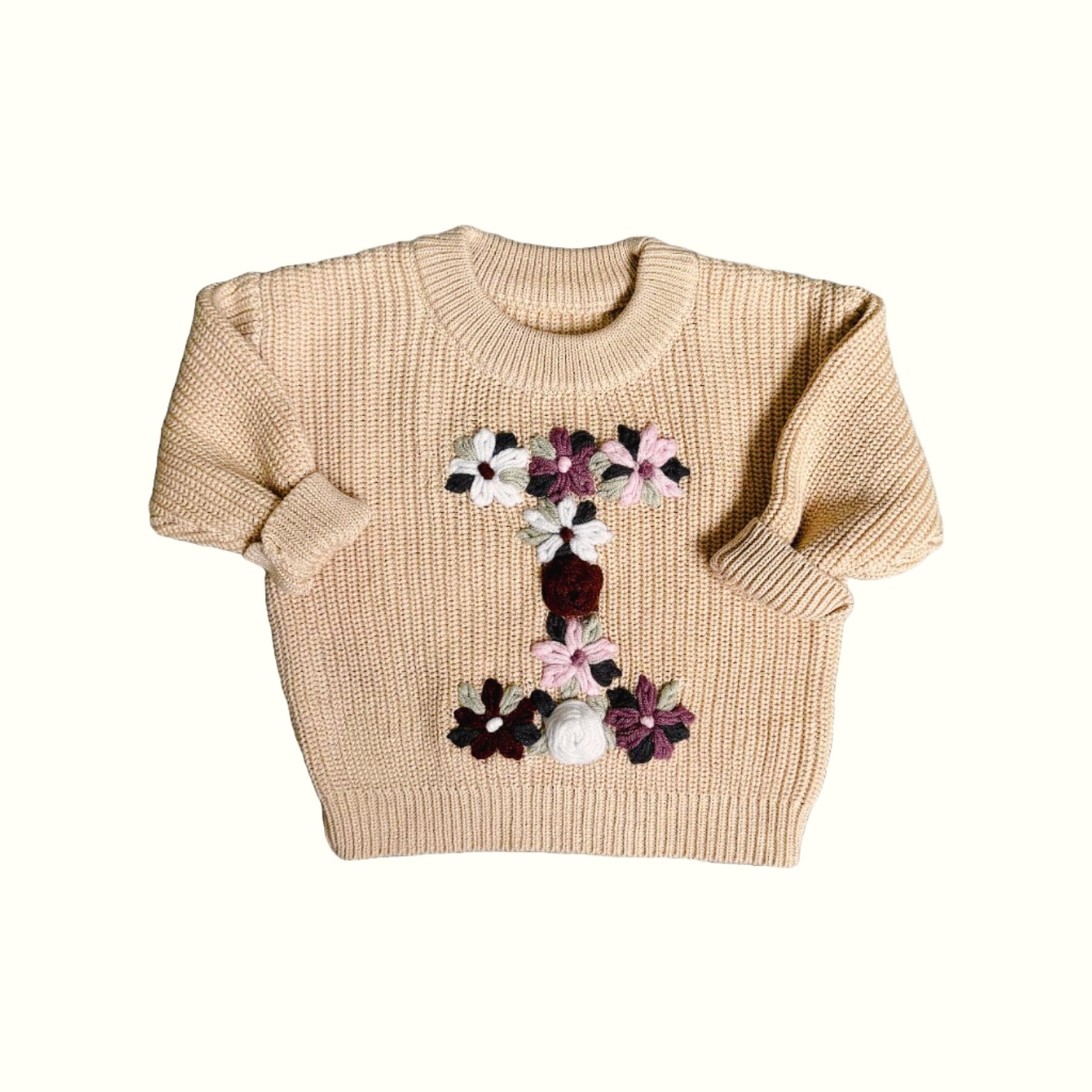 Hand-Embroidered Baby Sweater "I"