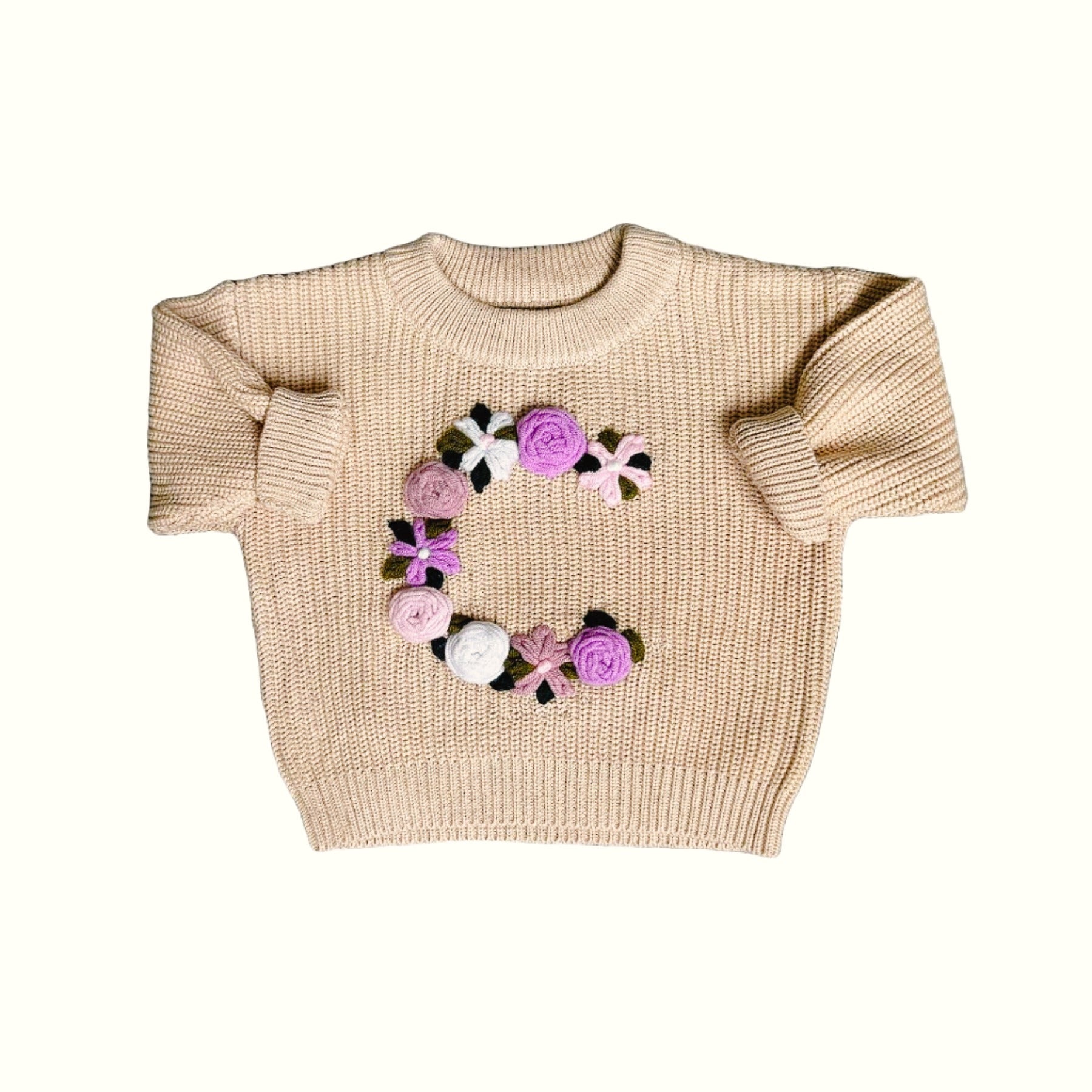 Hand-Embroidered Baby Sweater "C"