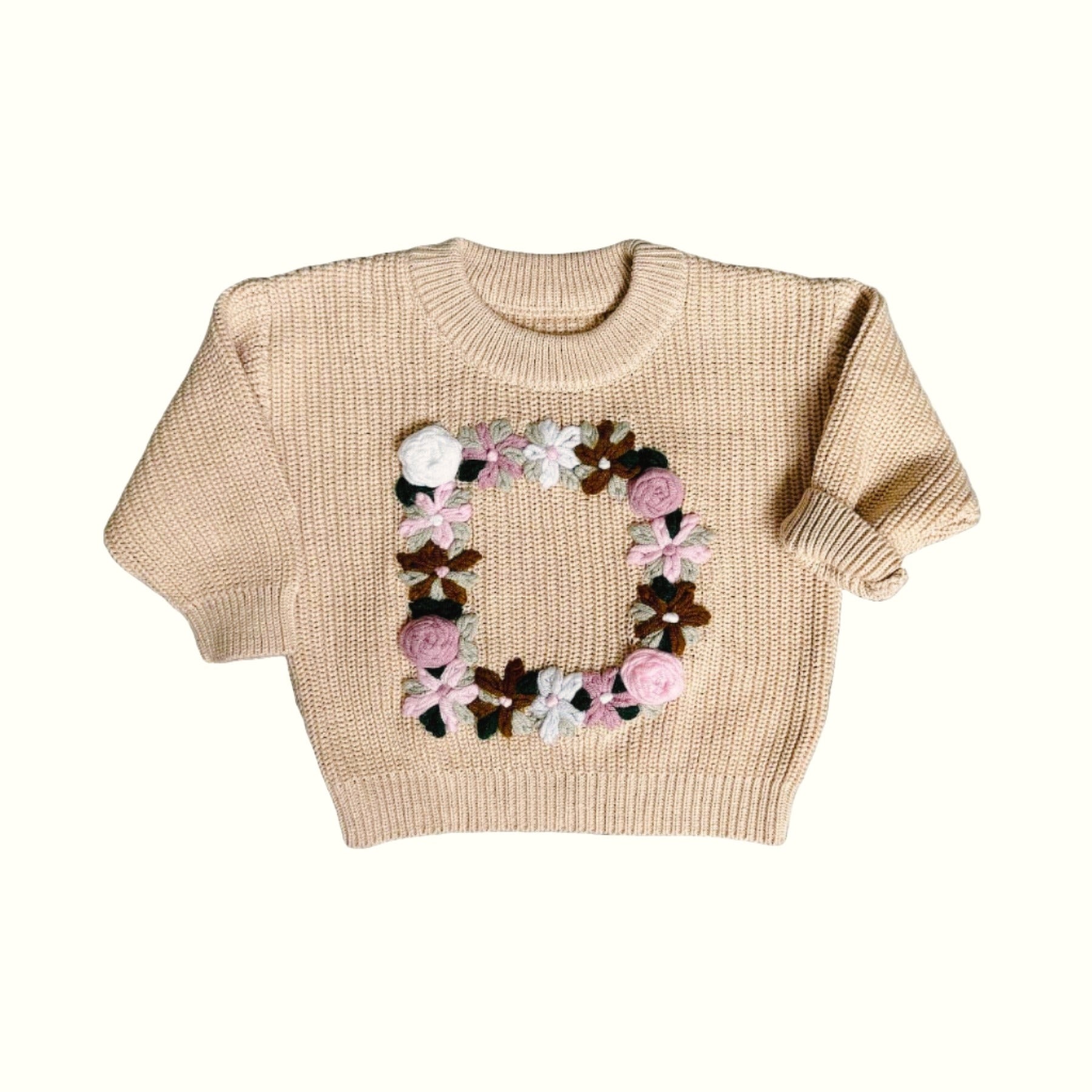 Hand-Embroidered Baby Sweater "D"