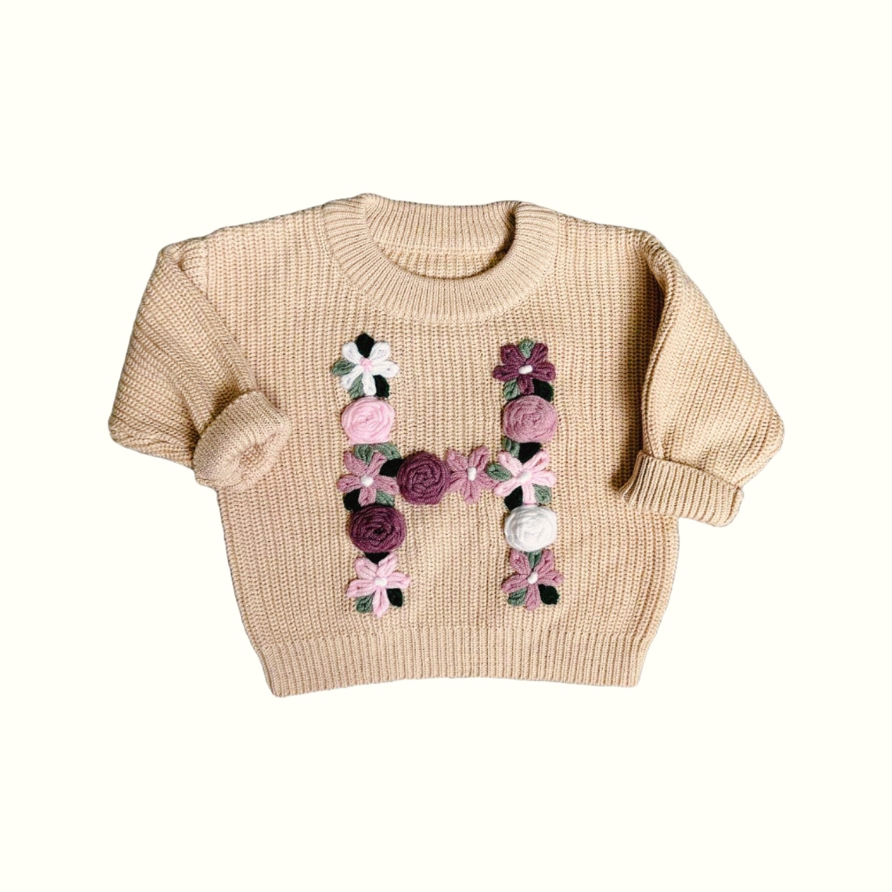 Hand-Embroidered Baby Sweater "H"