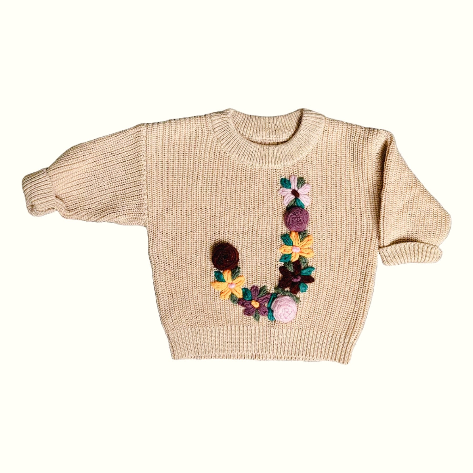 Hand-Embroidered Baby Sweater "J"