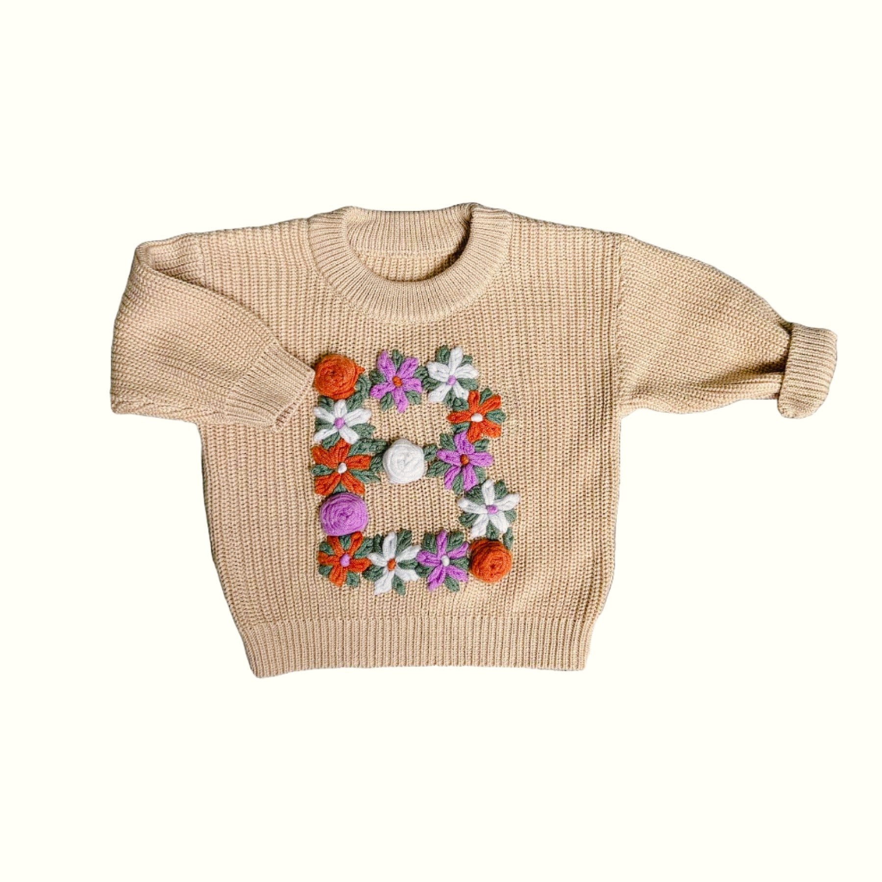 Hand-Embroidered Baby Sweater "B"