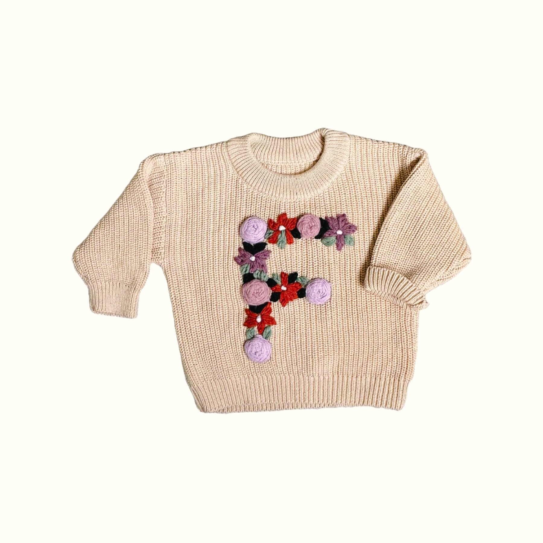 Hand-Embroidered Baby Sweater "F"