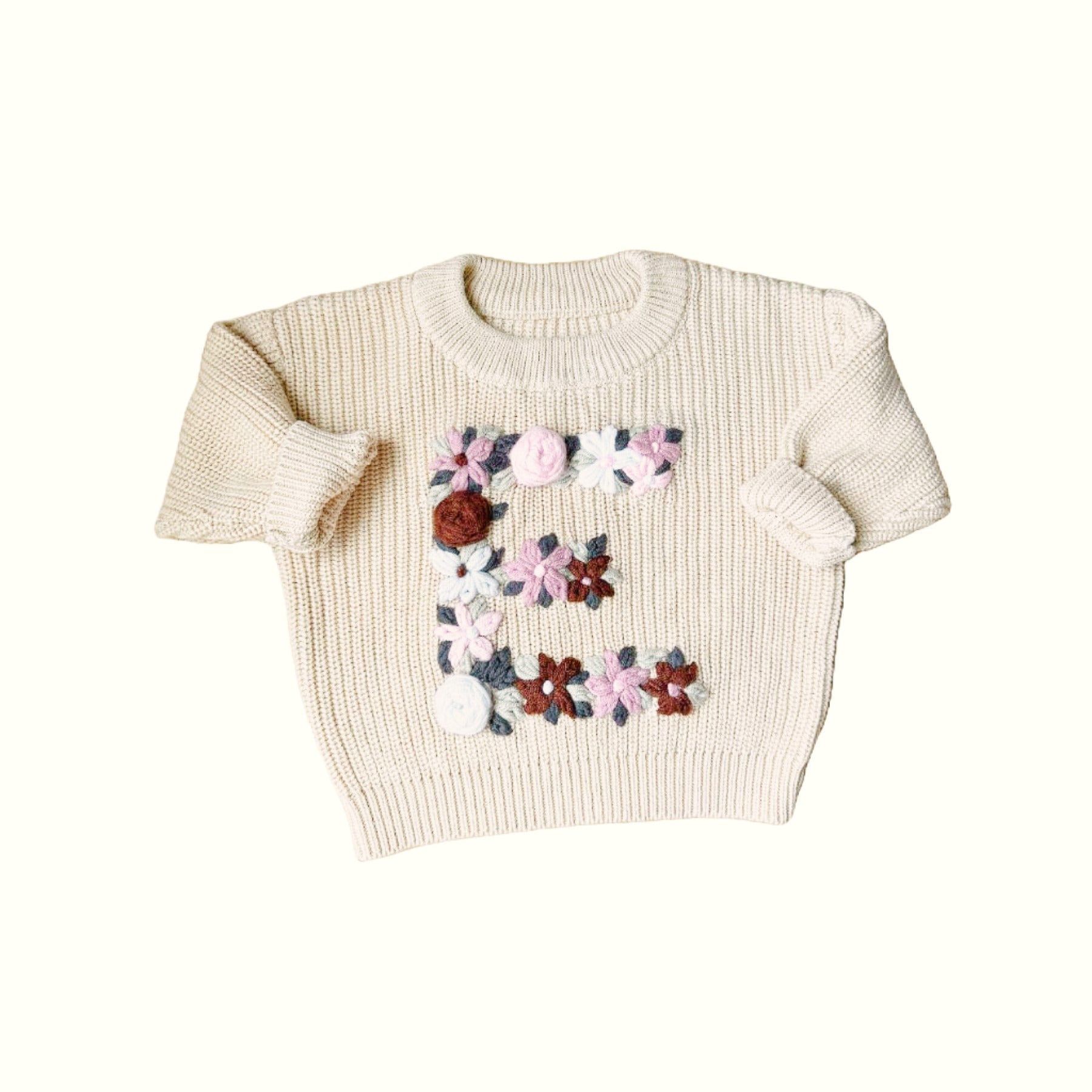 Hand-Embroidered Baby Sweater "E"